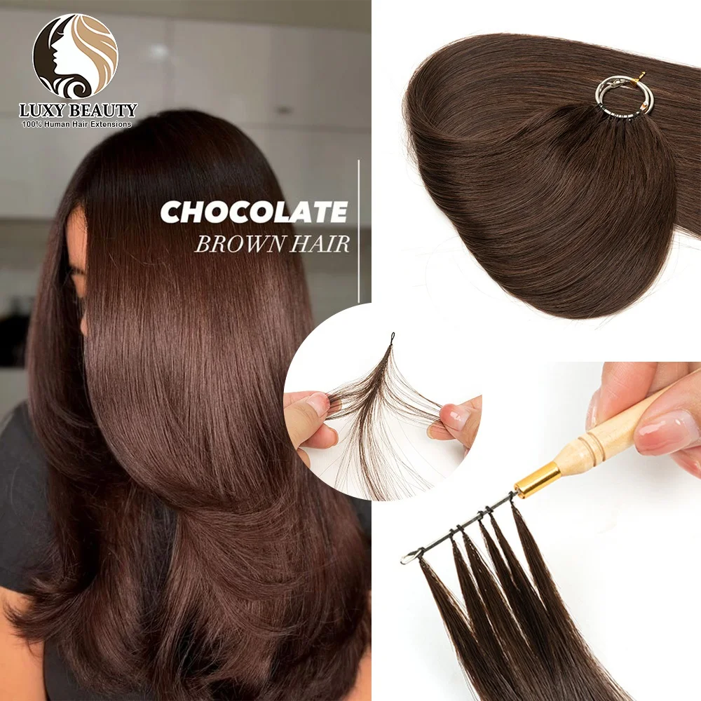 Brown Feather Line Hair Extensions Human Hair Straight Virgin Human Feathers In Extensions For Women 40strands/pack
