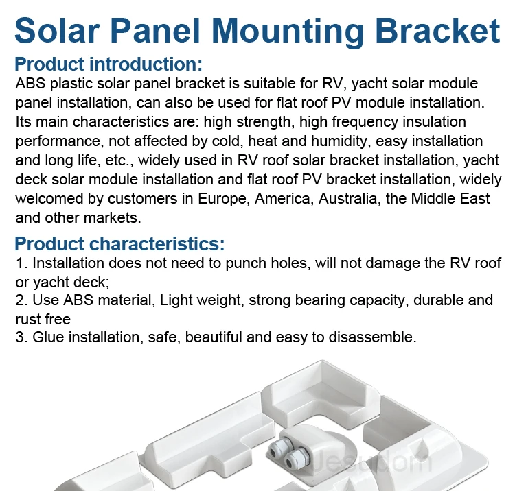 Wohnwagen-Solarpanel-Montagehalterungs-Kits mit IP68-Autokabel-Anschlussdose, ABS-Befestigung für Wohnmobil, Boot, Yacht, Dach, Deck, PV-Halter – Detail 1