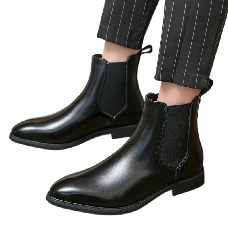 

Black Chelsea Men's Boots Business Wedding Handmade Formal Shoes Free Shipping Size 38-48 Mens Ankle Boots
