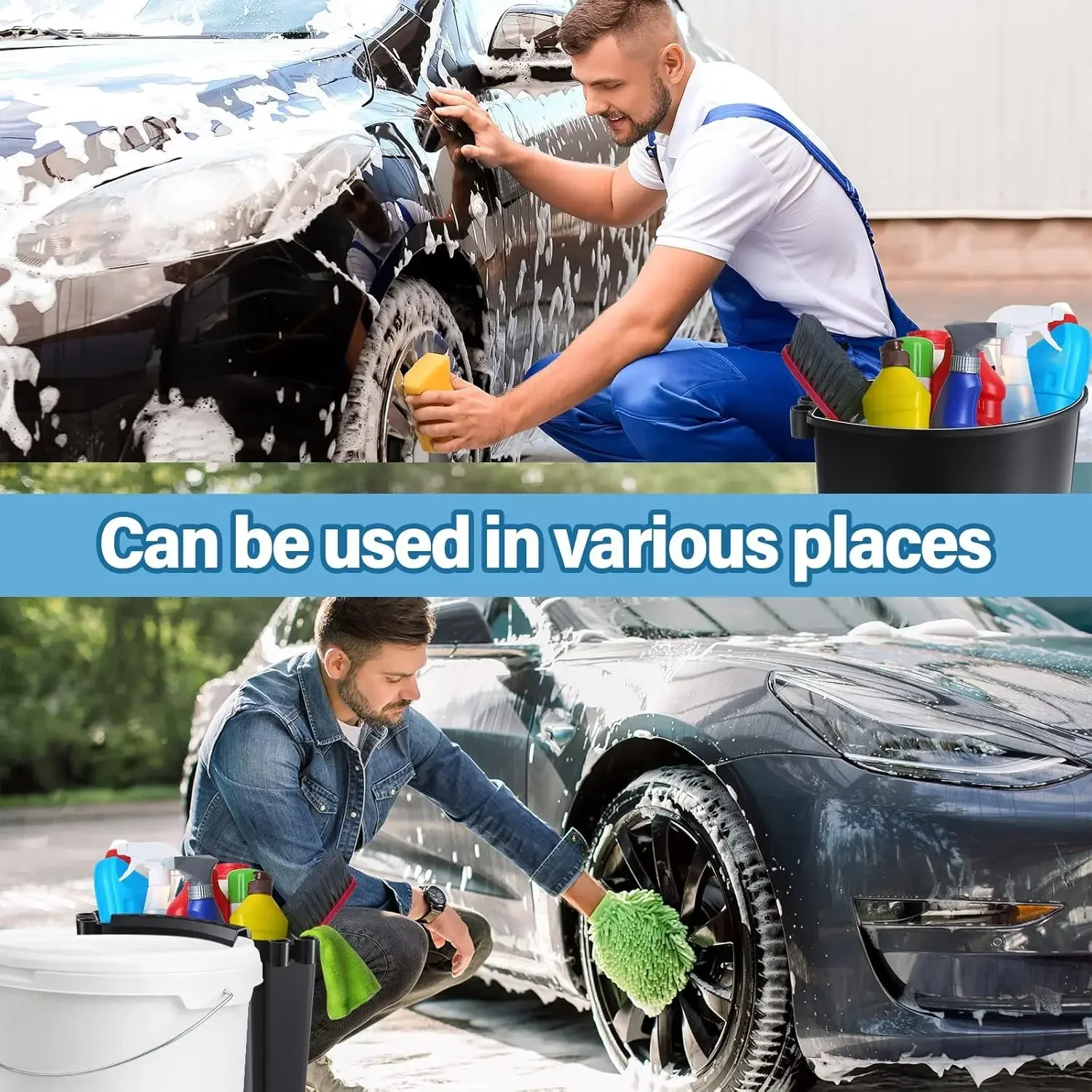 4 Pcs Car Detailing Bucket Portable Car Washing Bucket Multipurpose Squeegee Hanging Organizer for Accessories Tool Picnic