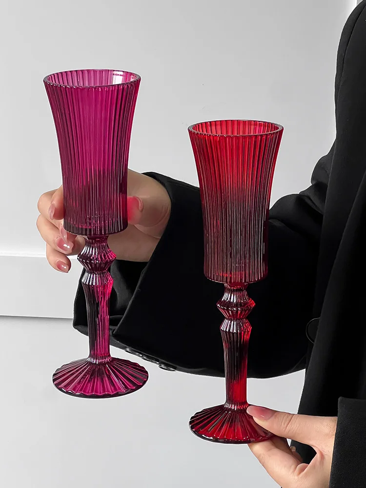 

Colored French Vertical Lines Red Wine Cup Champagne Cocktail Goblet Decorative Party Barware Milk Juice Drink Cups