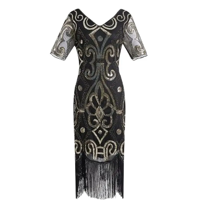 

plus size Women's Fashion 1920s Flapper Dress Vintage Great Gatsby Charleston Sequin Tassel 20s Party Dress