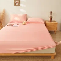 Fitted Bed Sheet With Elastic Band Solid Color Mattress Covers Protector For Single Double King Bed 100% Cotton 120/150/180/200 4