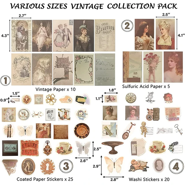 120PCS Vintage Scrapbooking Stickers Pack DIY Antique