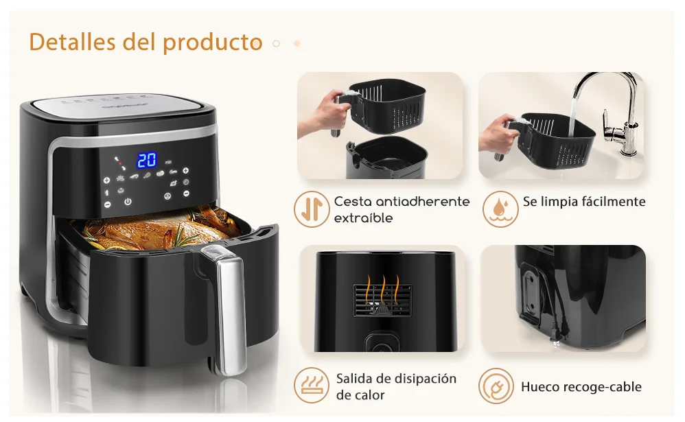 Aigostar Cube 7L Oil Free Air Fryer, 1900W, 7 Preset Functions + Keep Warm,  Manual Mode, LED Touch Panel, Dual Use: With Basket or Drawer, No BPA,  recipe book included - AliExpress