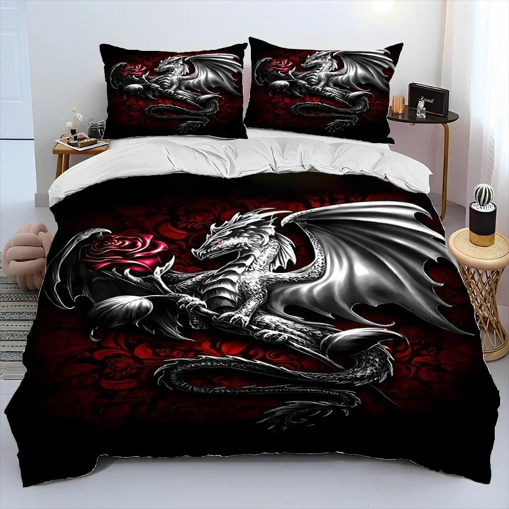 Dragon Cartoon Comforter Bedding Set,Duvet Cover Bed Set Quilt Cover Pillowcase,King Queen Size Bedding Set for Adult Child Gift