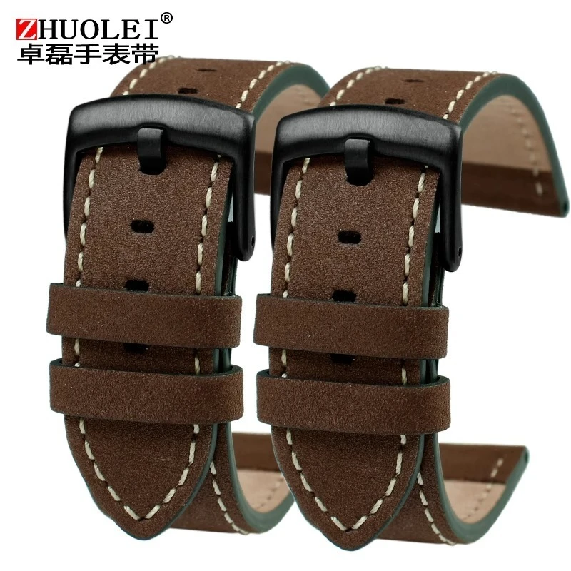 Genuine Leather Retro Matte Watch Band - 20/22mm Cowhide Strap