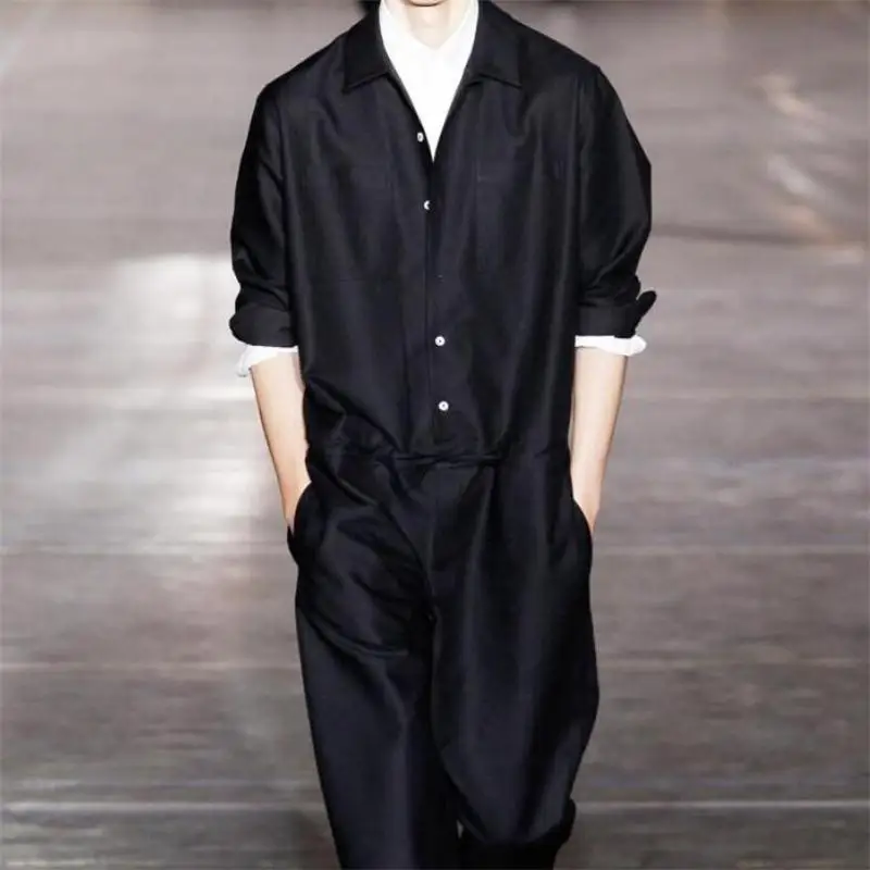 

Autumn New Men's Jumpsuit Casual Overalls show Men Custom Slim-Fit Jumpsuit Pants Set Fashion Navy Blue Clothing Plus Size 4XL