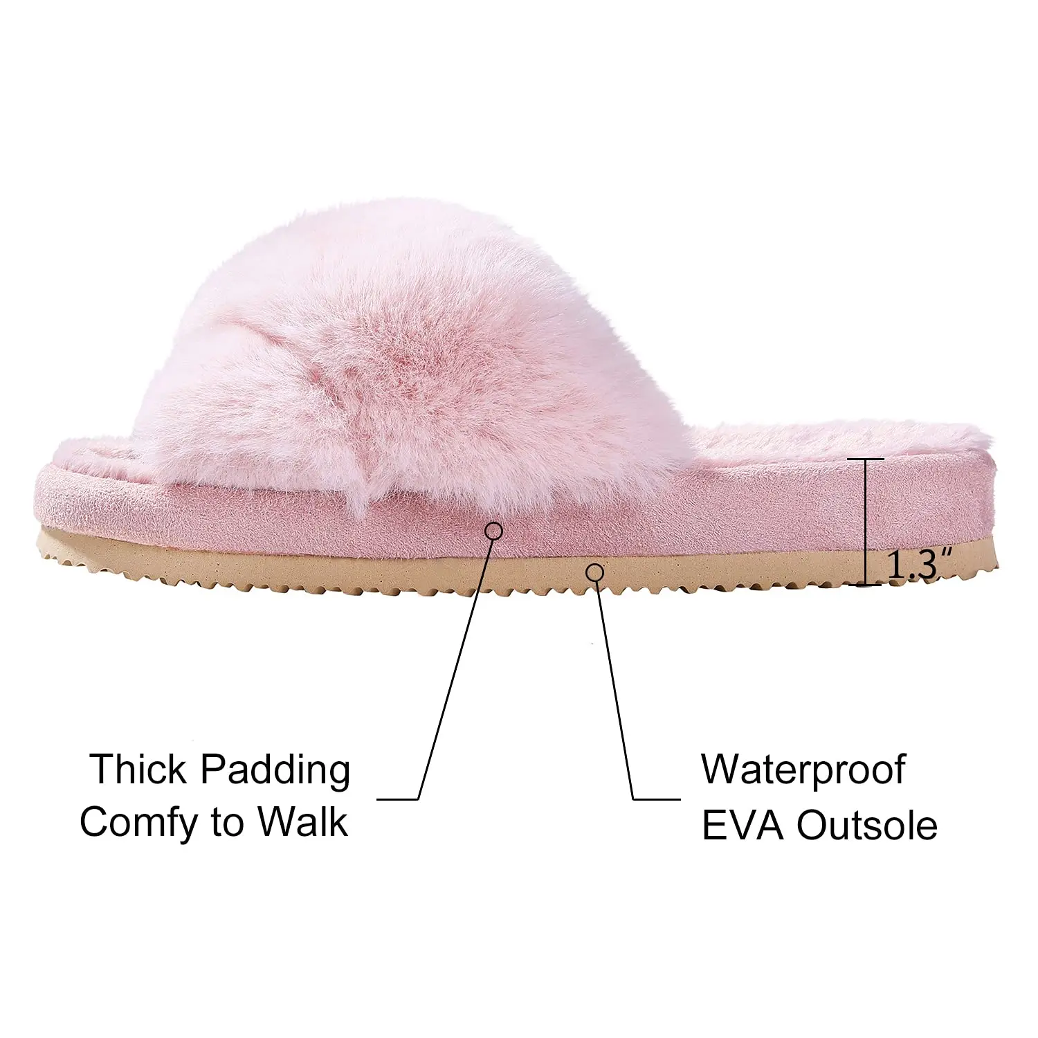 Shevalues Winter-Fuzzy-Hausschuhe für Damen, flauschige, rutschfeste Rutschen, warme Fell-Baumwoll-Rutschen, dicke Sohle, Kreuzband-Damen-Hausschuhe – Detail 29