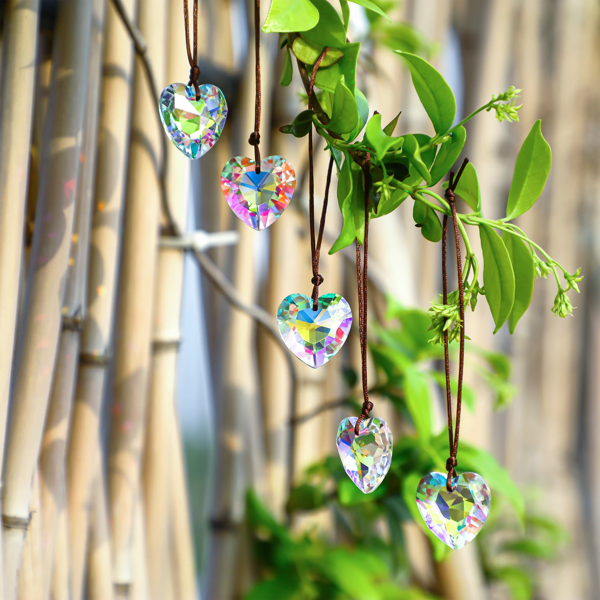 H&D 12pcs Colorful Crystal Heart Prism Suncatcher Heart Prism Chandelier Drop Parts Window SunCatcher Crystals necklace pendant