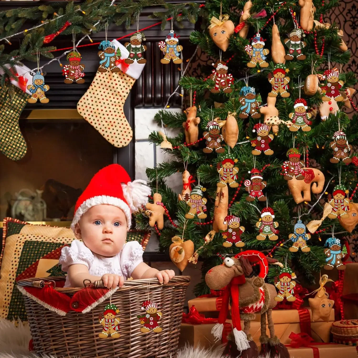 Gingerbread Man Ornaments Christmas Tree Wooden Hanging Decorations Pendants Cute Cartoon Xmas DIY Hangings Home Decor 12pcs/set christmas decorations