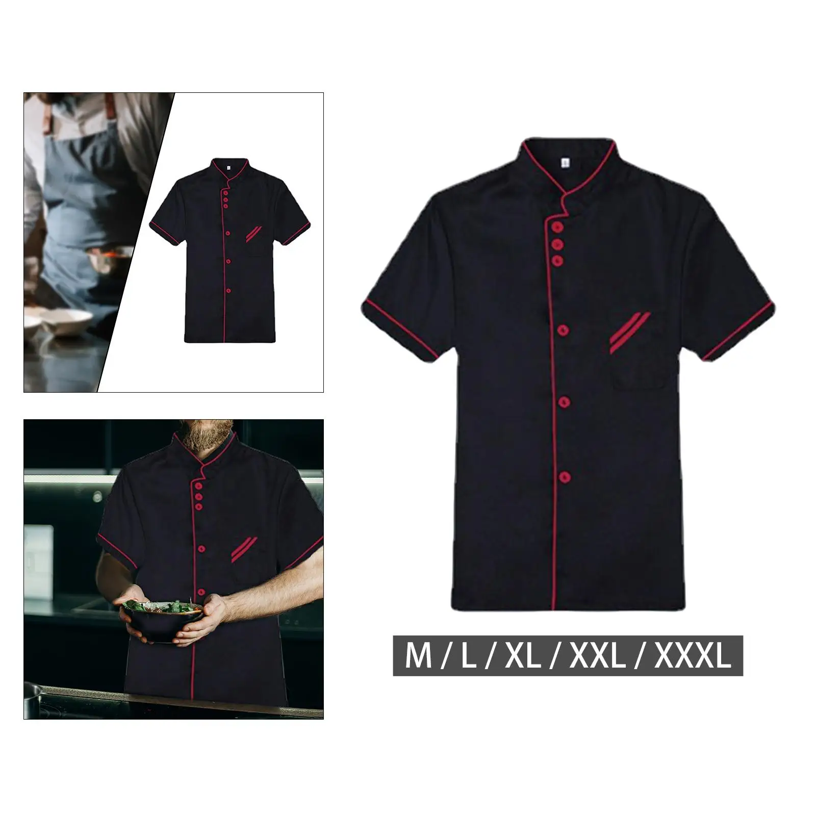 Chef Uniform Waiter Work Uniform Men Women Chef Jacket Shirt Apparel Summer Short Sleeve Top Waiter Waitress Workwear Chef Clothes for Cafe Catering