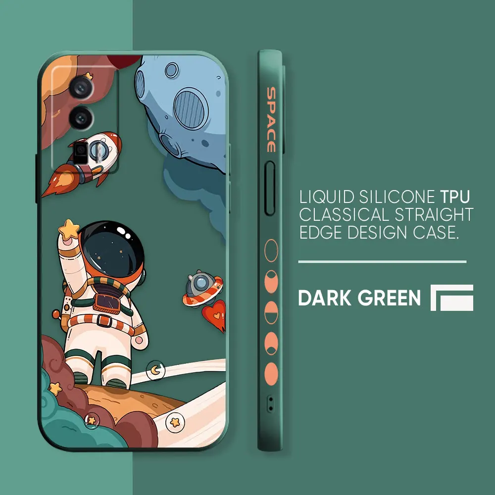 Case For Redmi K60E K50 K40S K40 K30 K20 10C 9 8A 8 Pro 4G 5G Colour Simple Liquid silicone Case Cute Cartoon Spaceman Astronaut