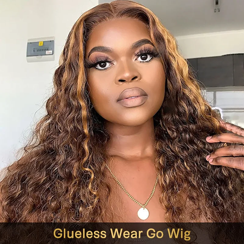 ISEE Hair Wear And Go 4/27 Ombre Brown Highlights Lace Front Wigs Human Hair Transparent 6x4 Glueless Wig Ready To Wear