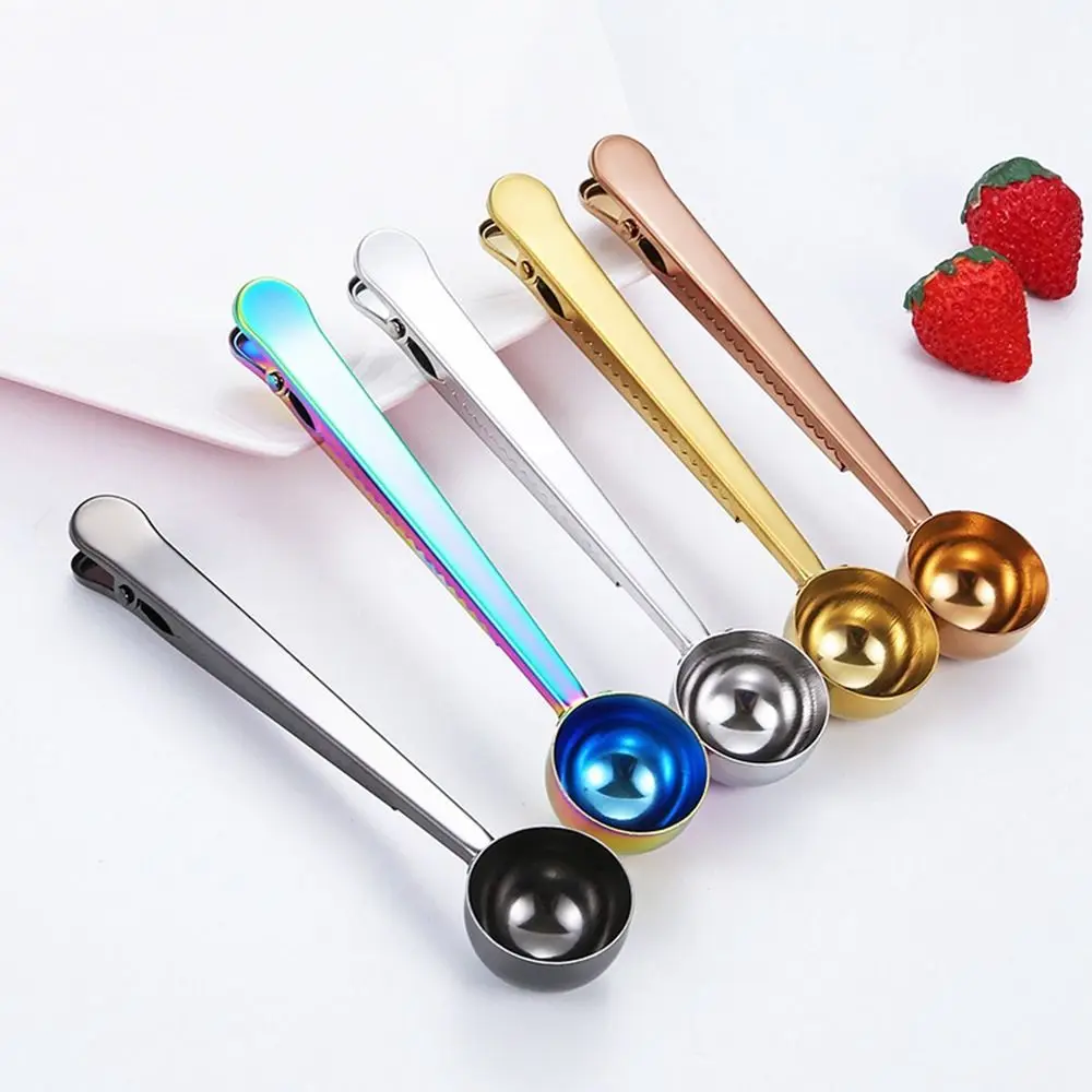 

Stainless Steel Coffee Spoon With Bag Clip Sealing Tea Measuring Coffee Scoop Clip Multifunctional Food Kitchen Tools