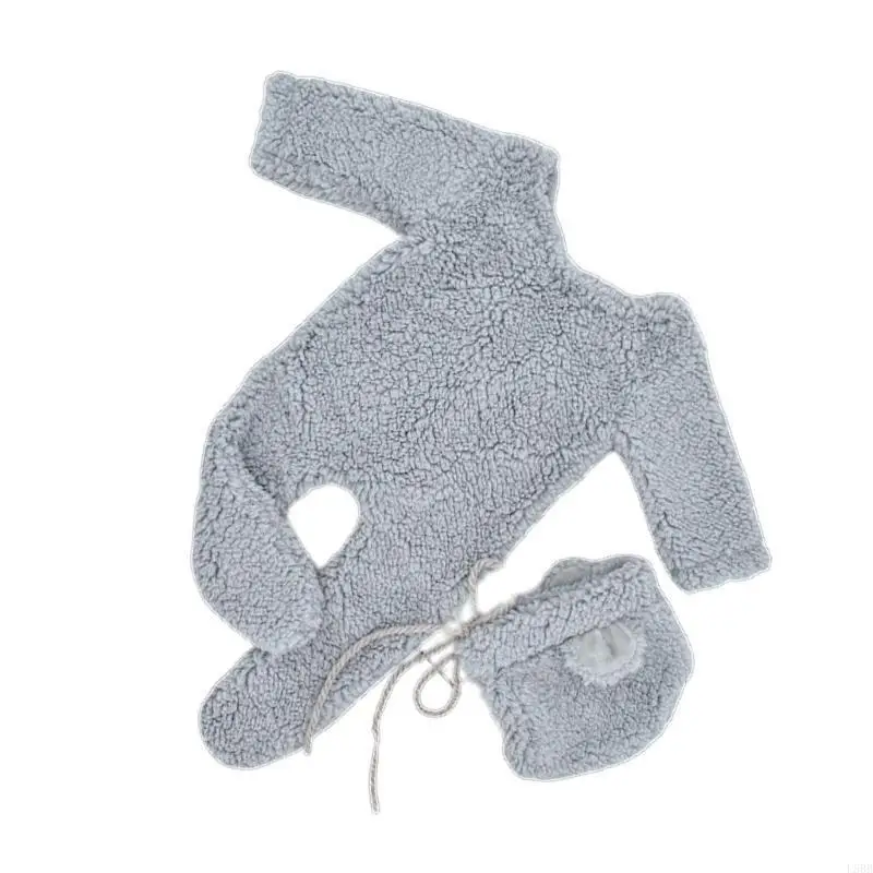 L5bb 2pcs fotografie Requisiten für Baby Jungen Mädchen Unisex Jumpsuit Bärenohrmaterial Footed Strampler Neugeborenes – Detail 10