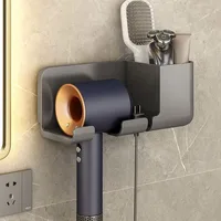 Hair Dryer Holder Wall Bathroom Shelf Without Drilling Plastic Hair Dryer Stand with Storage Box Toilet Blower Holder Shelf 2