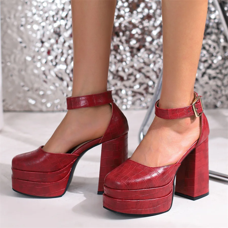 

Women Shoes 2023 Fashion Super High Heel Stone Pattern Platform Plus Size 40-50 Elegance Party Ankle Buckle Sandals Dropshopping