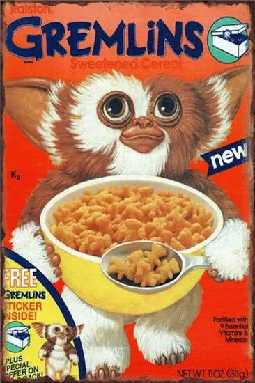 

Металлическая Оловянная вывеска gremlins хлопьев, домашний винтажный Ретро стиль, искусство, металлическая живопись, металлический постер 20x30 см, 2021