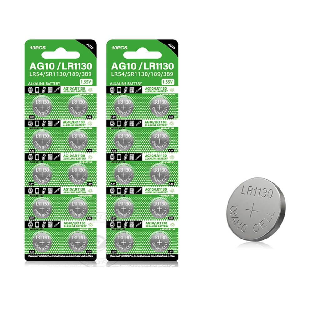 시계 완구 리모콘용 알카라인 버튼 배터리, AG10 LR54 셀 코인, 1.55V SR54 389 189 LR1130 SR1130