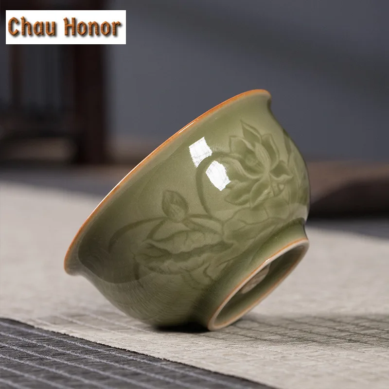 55ml Handmade Longquan Celadon Teacup Ancient Tea Bowl Cup For Tea Tea-tasting Meditation Cup Chazhan Mugs Master Cups Teaware