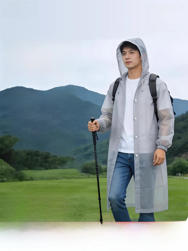 새로운 긴 기장의 두꺼운 성인용 우비 휴대용 일체형 하이킹 여행 야외 활동 유..