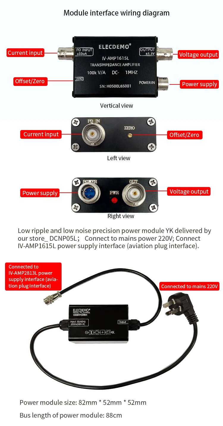 High speed IV conversion of transimpedance amplifier Hamamatsu PIN photocell sig