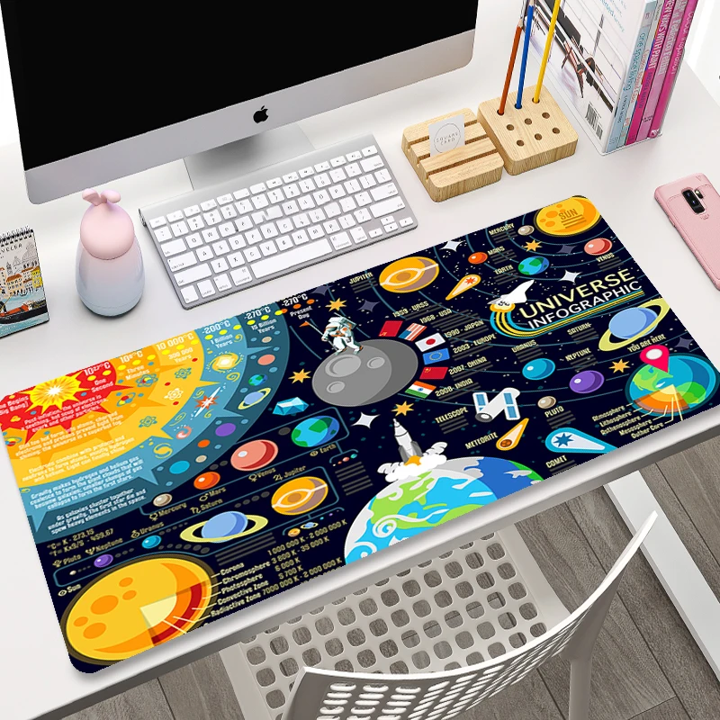 Space Mat Mechanical Keyboard Spacecraft XXL Mouse Pad Anime Accessories Gamer Mousepad Black Desk Mat Solar System Personalized