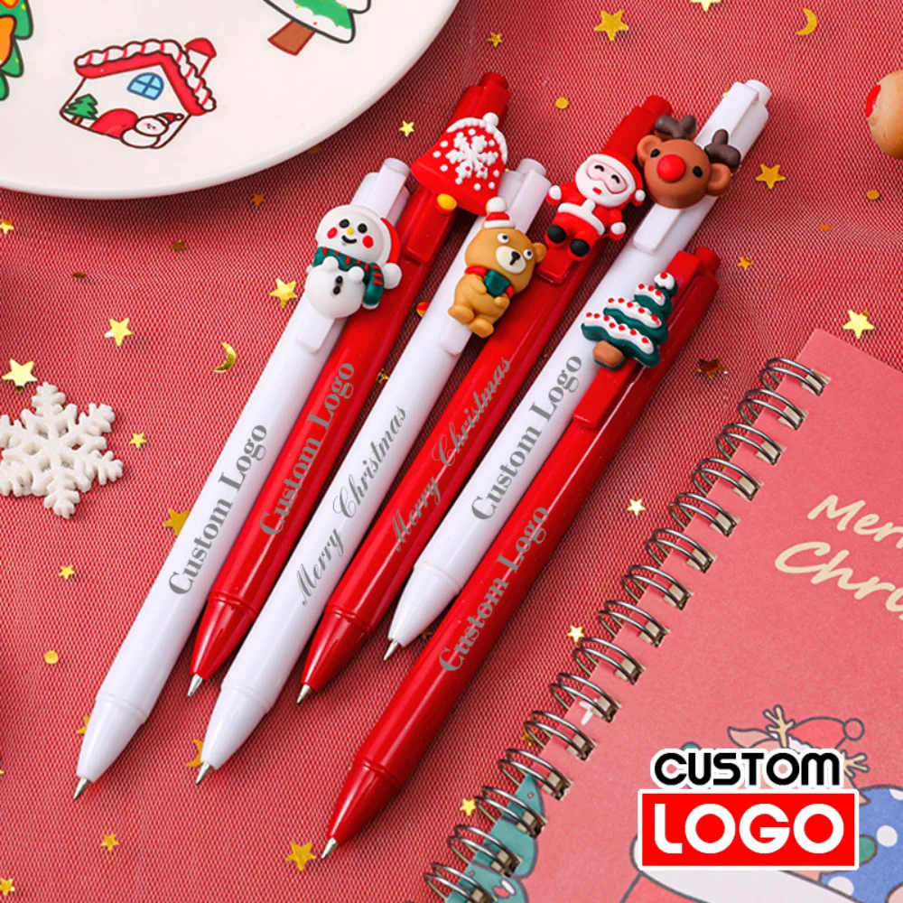 

Christmas Plastic Ball Point Pen Engraving Custom Logo Name for Christmas Gifts