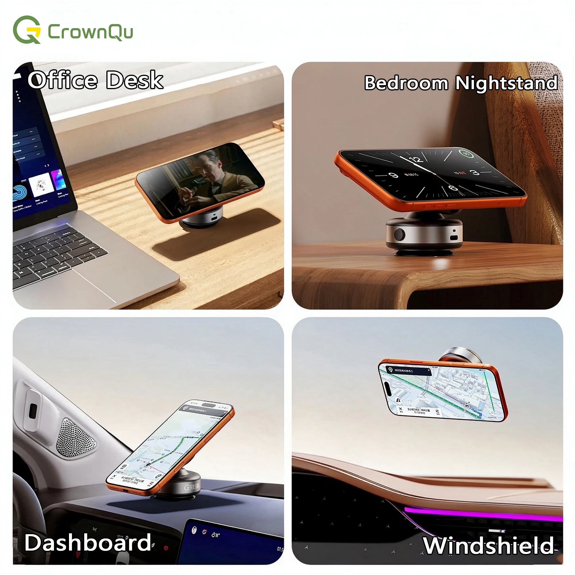 Universal 15W Fast Charging Wireless Car Phone Holder with 360° Rotation & Electric Vacuum Suction