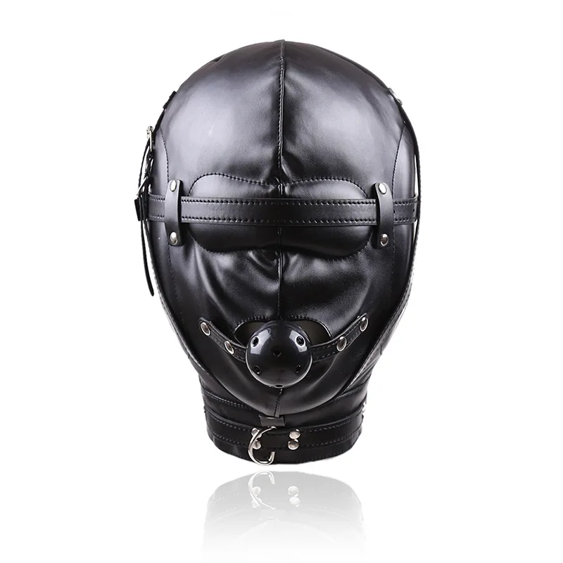Leather Bondage Hood With Ball Gag For Couples Fetish Play_voghion.com