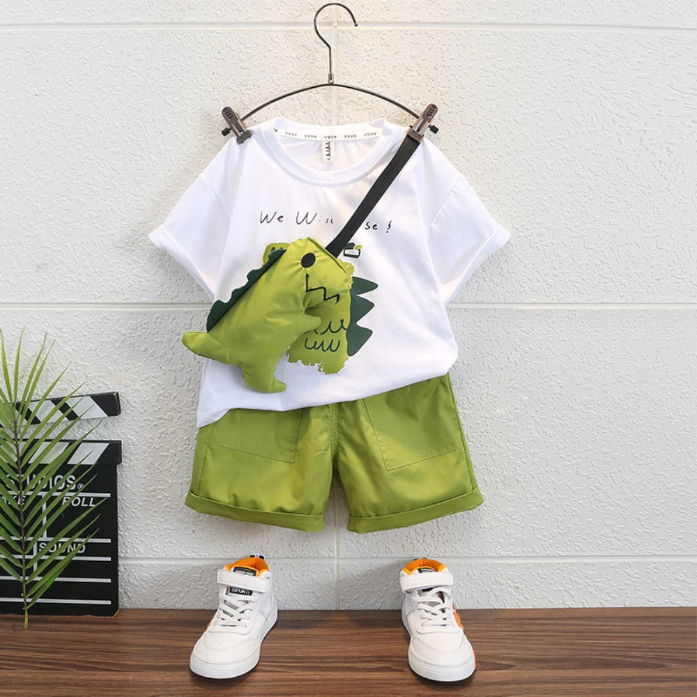 

Kids Summer Fashion Set Boys Clothing Suit Summer New Children's Short Sleeve T-shirt+Shorts+Bag 3Pcs Set Casual Teen Set 2-10Y