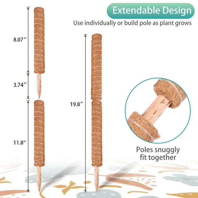 30 ' Moss Pole Mailming Üzemanyag -Támogató Bot Plant Kertészkedés Beltéri Növények Támogatása 2 db - Image 3