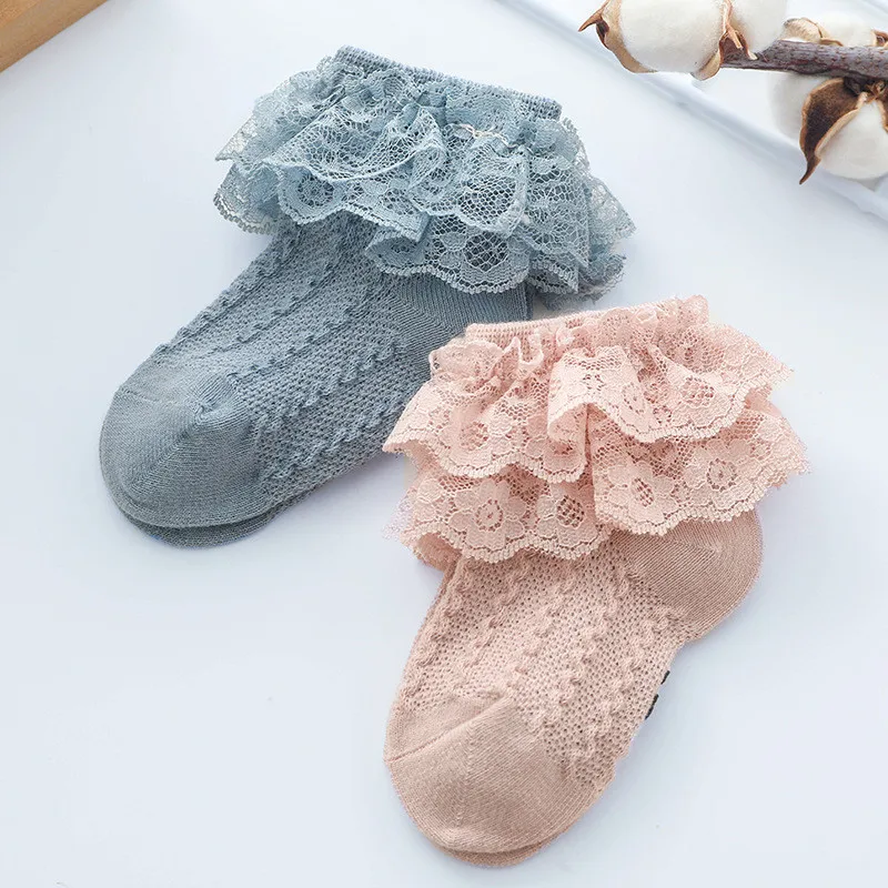 Bow Lace Newborn Cotton Baby Socks For Baby Girls Breathable Soft Cotton Sock Toddler Princess Style Lace Ruffle Cute Socks