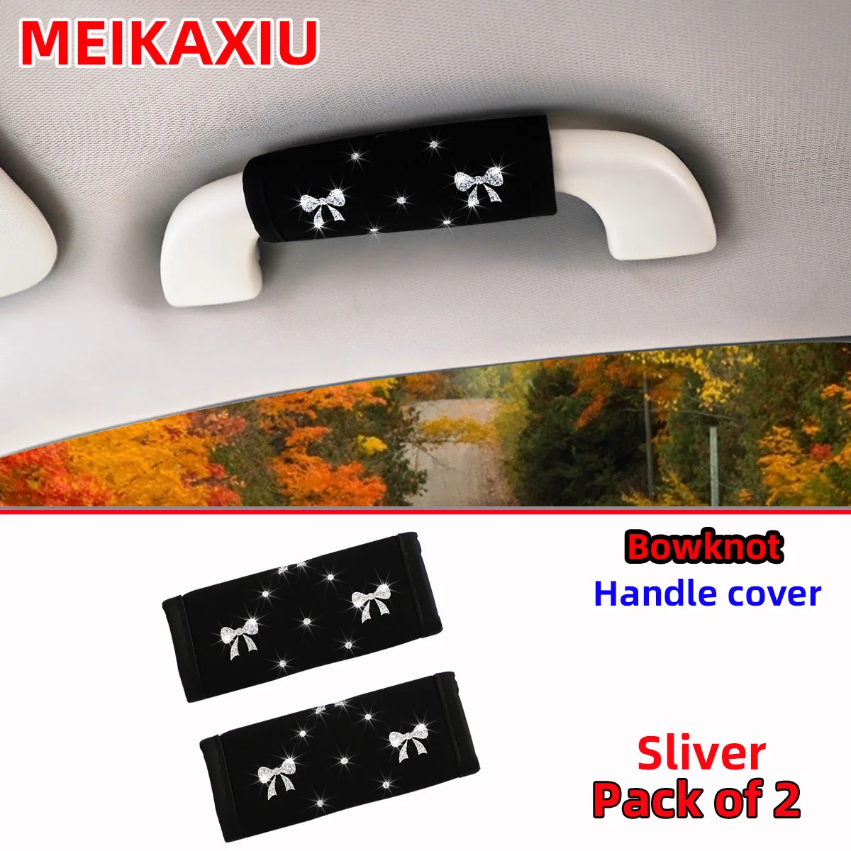 2 개의 작은 활 반짝이 블링 블링 패브릭 통기성 자동차 핸들 커버 내부 핸들 보호 커버 핸드 브레이크 커버 공급 세트