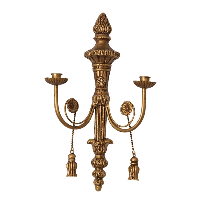 

Vintage Antique Luxury Romantic Metal Handcraft 2 Arms Wall Candle Holder
