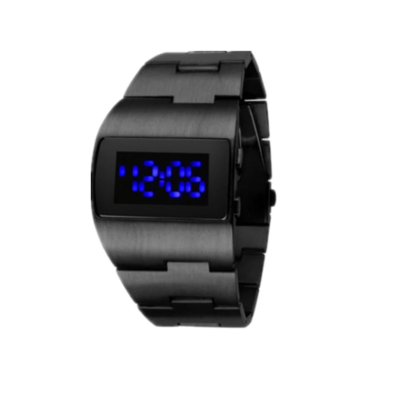 Digital Mens Watches Black Stainless Steel Bracelet Men Electronic Wrist Watches Jewelry Gift 3