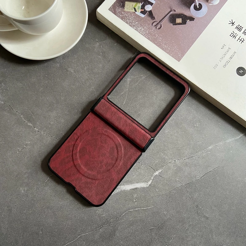 Magnetic Leopard Floral Leather Case with Shockproof Mag-Safe PU Shell