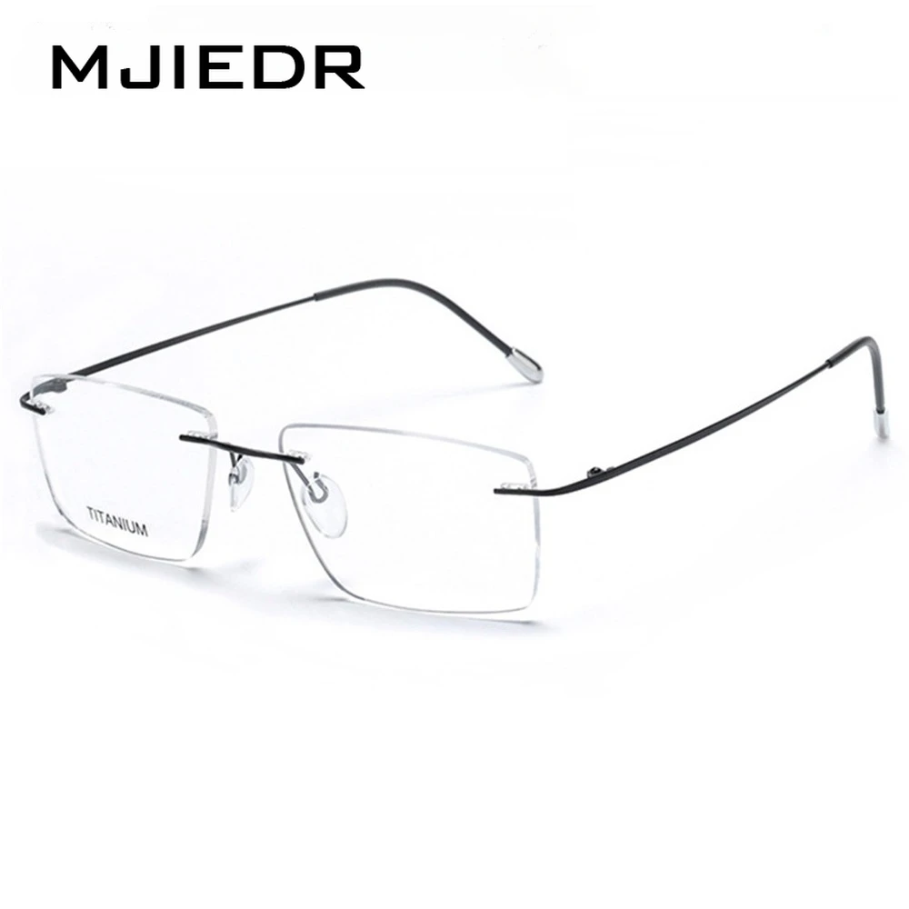 

MJIEDR Pure Titanium Rimless Glasses Male Myopia Eyeglasses Frames Men Optical Frames Square Prescription Spectacle Women