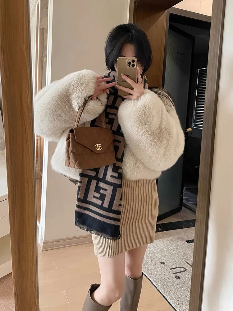 2023 Winter Faux Fur Coats for Female Solid Color Long Sleeve High Waist Women's Warm Coat Loose Fuzzy Fur Jacket Lady Outerwear