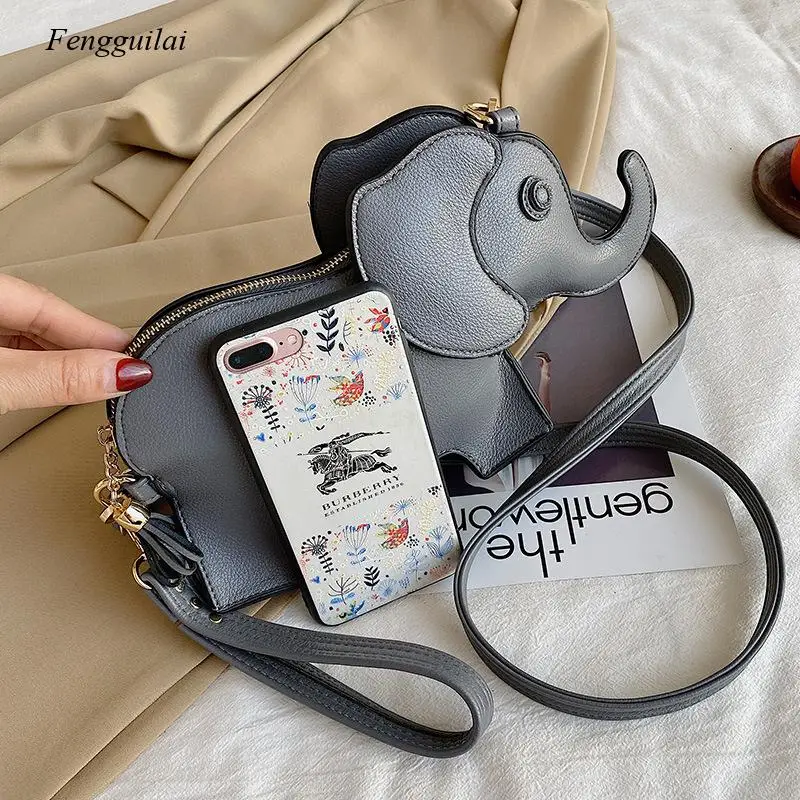 New Creative Funny Elephant Shape Shoudler Bag for Women Mini Cartoon Crossbody Bag Phone&amppurses Coin Bag Messenger Bag