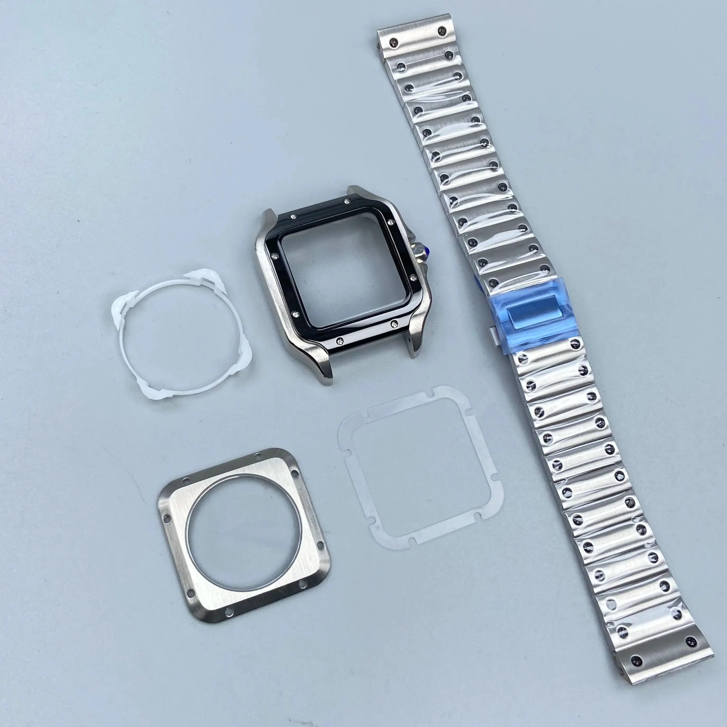 38mm 사각 산토스 시계 케이스 스테인리스 스틸 블랙/골드/실버 NH35/NH36 무브먼트 개조 부품 액세서리
