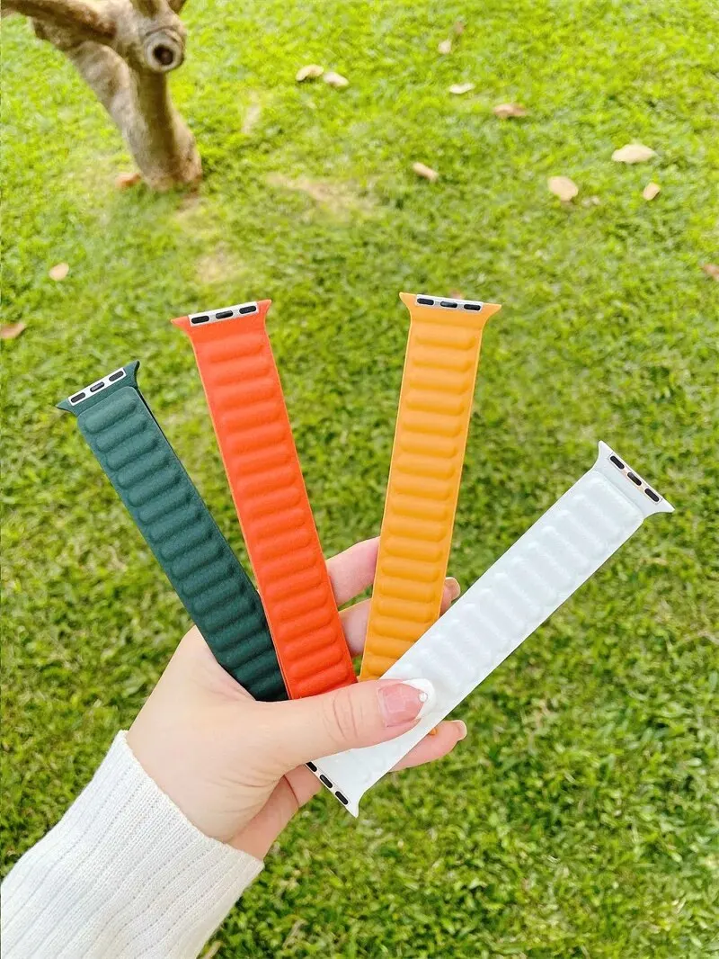 애플 워치용 가죽 링크 스트랩, 울트라 2 49mm, 44mm, 40mm, 41 45mm, 아이워치 시리즈 9, 8, 7, 6, 5, 4, 3 SE용 마그네틱 루프 팔찌