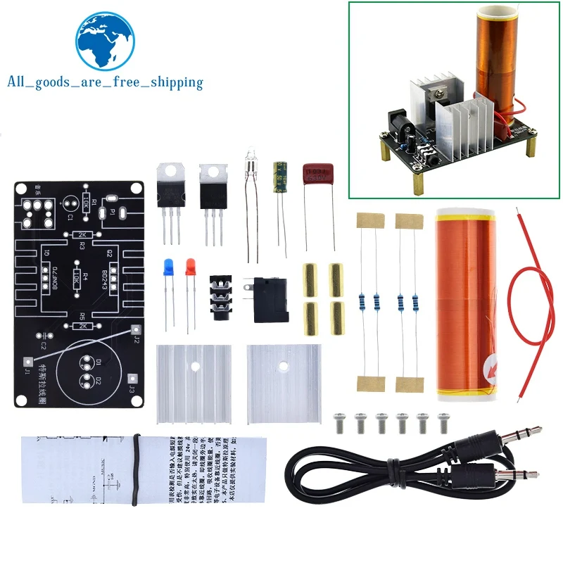 TZT 1/3Set Mini Bobina di Tesla Kit 15W Mini Musica Bobina di Tesla Altoparlante Al Plasma Tesla Trasmissione Senza Fili DC 15-24V Kit FAI DA TE - immagine 4