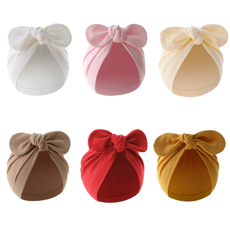 

Newborn Baby Hat for Boys Girls Cute Bows Bunny Ears Infant Bonnet Solid Color Turban Cap Cotton Toddler Beanie Kids Accessories