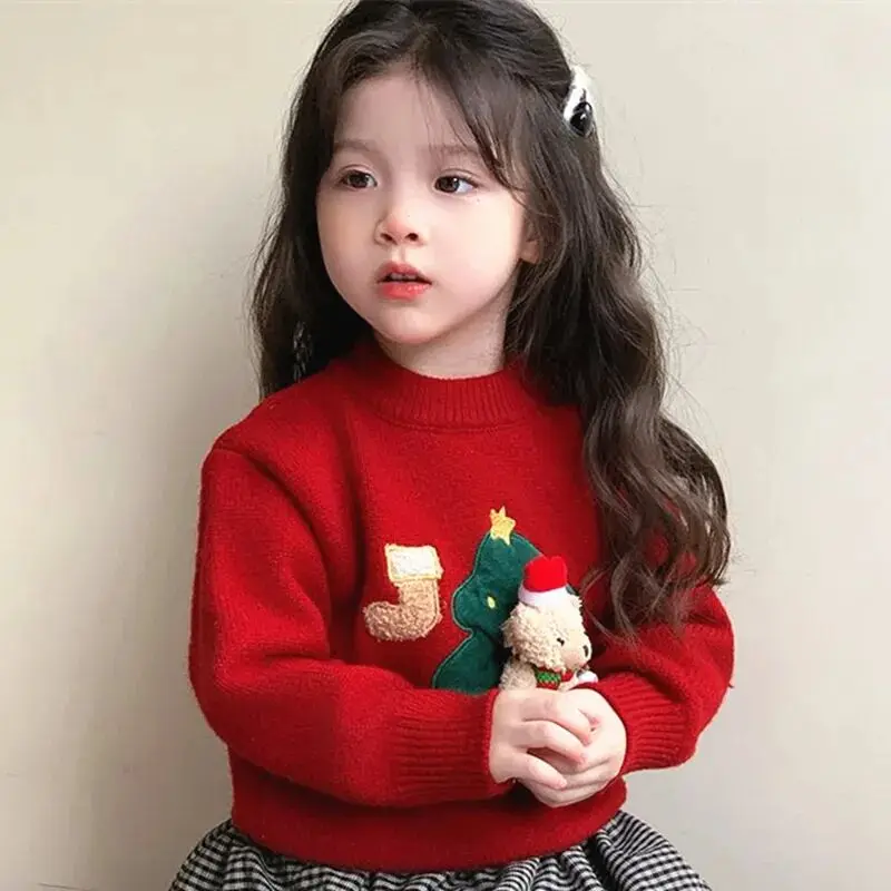 여아용 니트 스웨터, 가을 겨울 곰, 새로운 스타일,  서양 크리스마스 스웨터