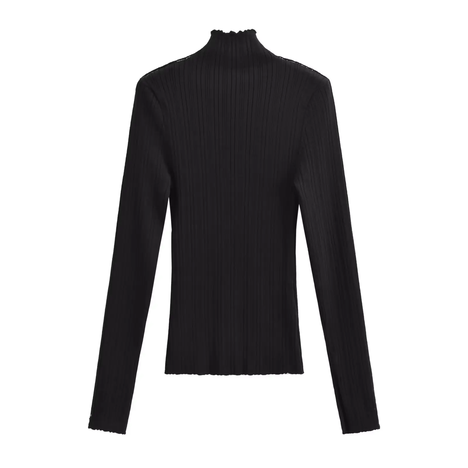 

Jenny&Dave Black Lace Panel Sweater Women Tops Fashion Women's British Basic Knitwear Turtleneck