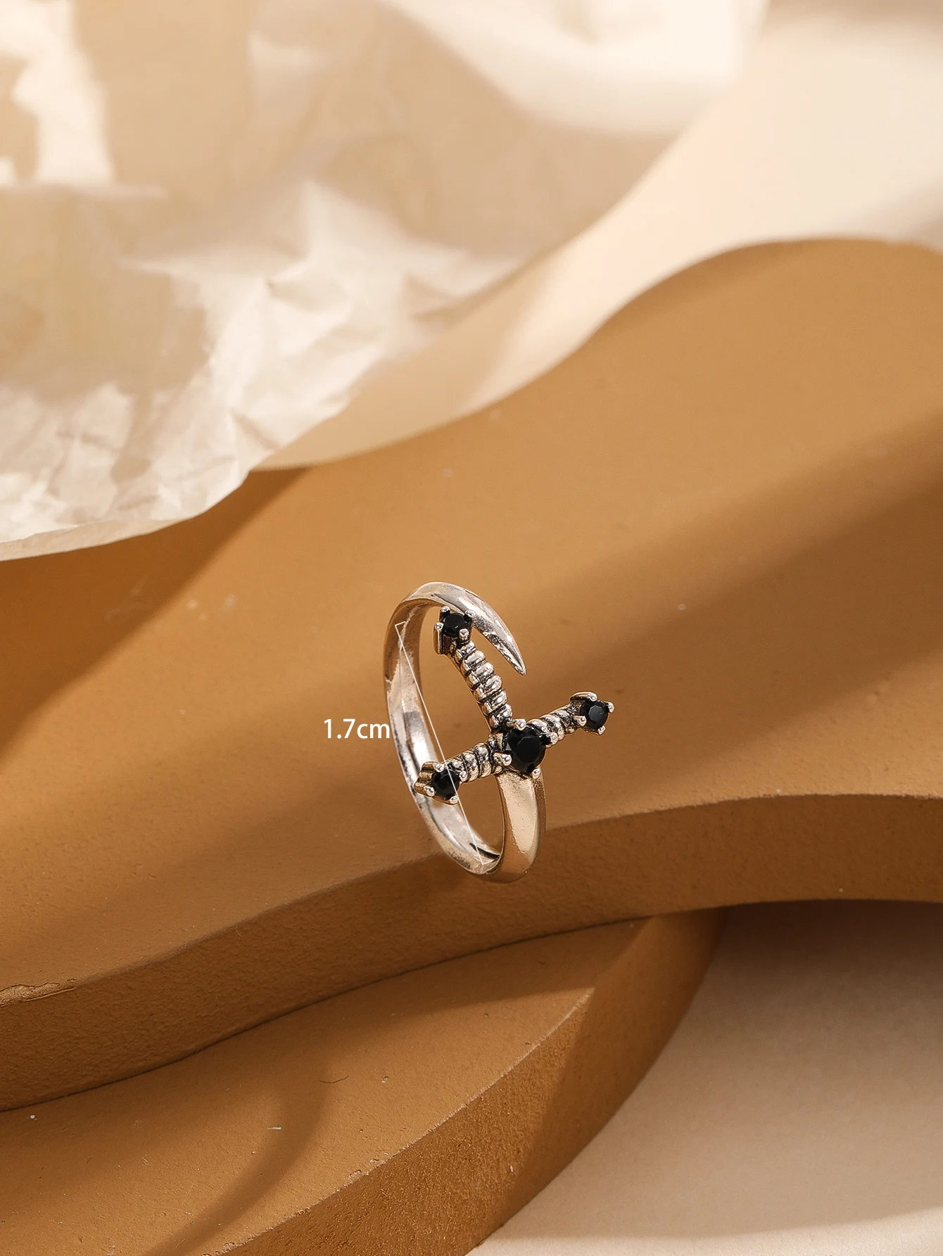 Kinitial Sword ring, Dagger ring, adjustable ring, sword jewelry, gothic ring, gothic jewelry, black CZ sword ringsword ring