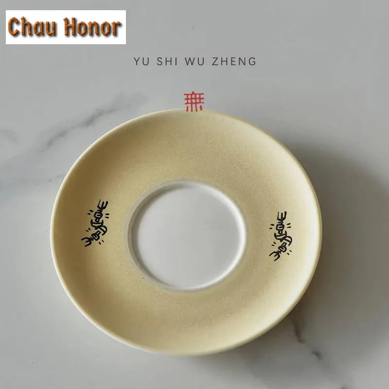 220ml Oracle Bone Inscription Stoneware Coffee Mug with Plate Oatmeal Breakfast Mug Afternoon Tea Mug Cup Saucer Kit Cafes Gift