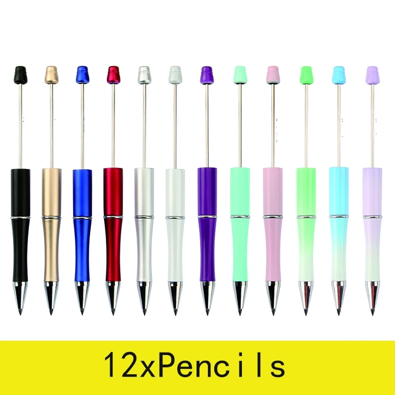 

12Pcs Beadable Pencil Inkless Pencil Plastic Bead Everlasting Pencil Eternal Infinity Reusable Pencil for Writing Drawing